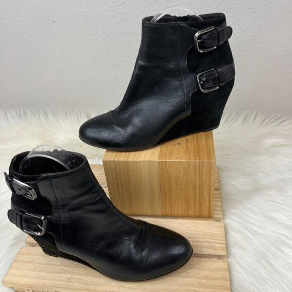 Attilio Giusti Leombruni AGL Double Buckle Wedge Heel Bootie Size 37.5 (7.5 US) - Picture 2 of 12